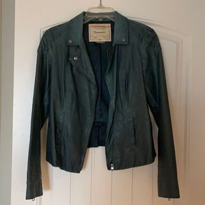 Cartonnier Teal Leather jacket from Anthropologie, size 6.
